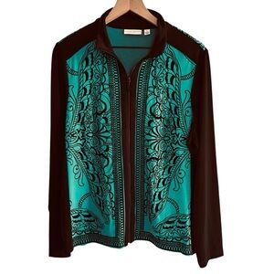 Susan Graver Liquid Knit Full Zip Flocked Velvet Jacket Art To Wear Large